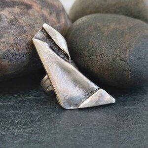 Silver Brutalist Wrinkled Ring, Modernist Abstract Ring